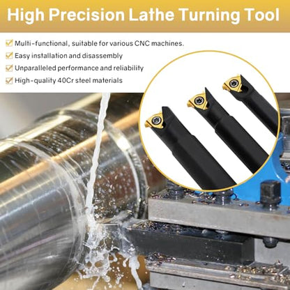 SNR0008K11, SNR0010K11, SNR0012M11 Indexable Lathe Turning Tool 12Pcs Kit, 3 Pcs Metal Lathe Tools Holder Set, with 9Pcs 11IR A60 Carbide Inserts Turning Inserts Carbide Turning Tool - style: 3pcs SNR00 Shanks+9pcs Inserts