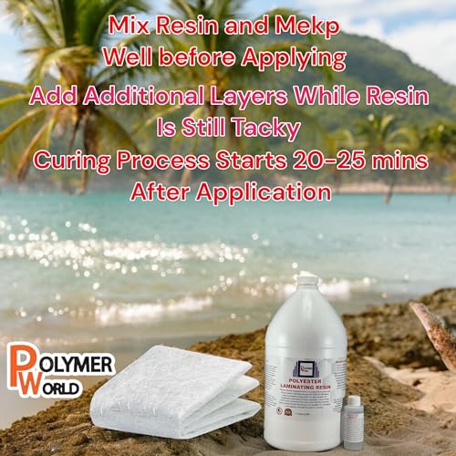 Polymer World- Polyester Resin .75x50x5 Yard Chopped Strand Mat, Fiberglass Kit for Boats, Cars, Surfboard, RV, Canoes, Jetski, Watercraft, with MEKP - size: Poly Res .75x50x5 Yard Chopped Strand Mat