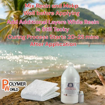Polymer World- Polyester Resin .75x50x5 Yard Chopped Strand Mat, Fiberglass Kit for Boats, Cars, Surfboard, RV, Canoes, Jetski, Watercraft, with MEKP - size: Poly Res .75x50x5 Yard Chopped Strand Mat