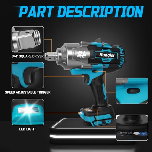 Cordless Impact Wrench 1/2" Compatible with Makita 18V Battery - color: Blue 2000n 1/2in
