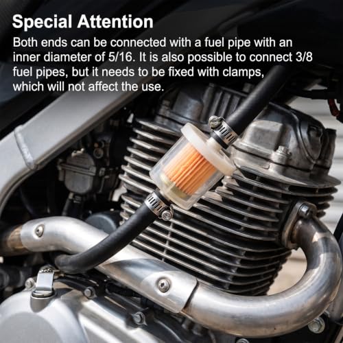 2PCS 5/16" Universal Gas Inline Fuel Filter Clear with 4PCS Hose Clamps
