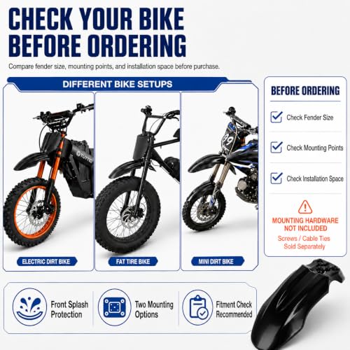 PSLER Front Mud Guard for Tuttio Soleil 01, Yozma IN10 Dirtbikes, Black - color: Black