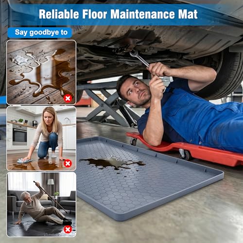 Oil Drain Pan for Under Car, Silicone Oil Drip Pan for Oil Change No Splatter Non-Slip Oil Catch Pan for Garage Floor Driveway Waterproof Durable Easy to Clean