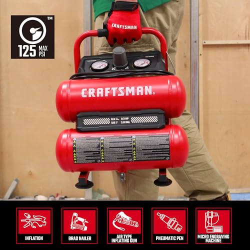 Craftsman 2-Gallon Air Compressor, 1/3 HP Oil-Free Twin Tank, 125 PSI
