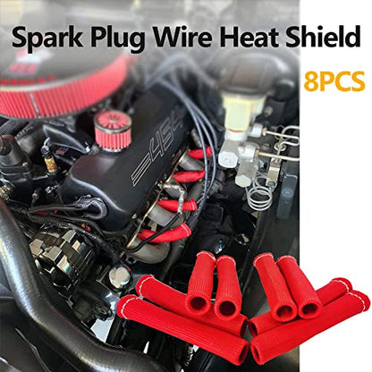 Spark Plug Wire Boots Thermal Protection Insulator Sleeve, 1200 Degree Heat shield Cover Wrap 6 inch for Car Truck 8PCS(red) - color: red