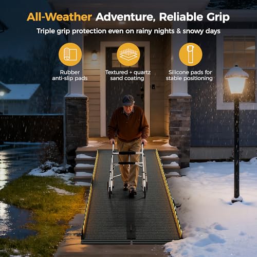 CAMMOO 8 FT Aluminum Wheelchair Ramp with 800 LBS Load Capacity, Portable Folding ramps for wheelchairs - size: 8 FT