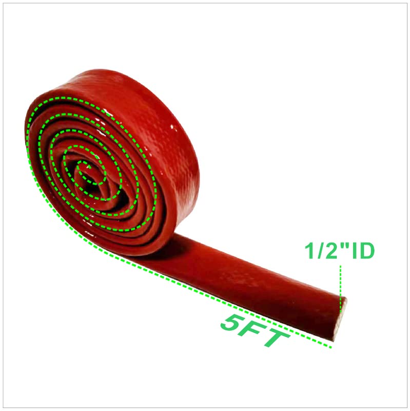 Fuel Line Heat Shield Insulation Heat Shielded Fire Sleeve Silicone Coated Fiberglass Heat Protection for Automotive Hose Lines & Electrical Wiring-（Red 1/2" ID x5FT） - color: Red, size: 1/2" ID x 5FT