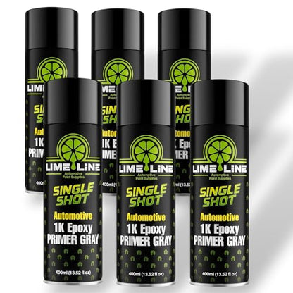 LiME LiNE 1K Epoxy Primer Aerosol Spray Paint - Automotive Bare Metal Adhesion & Rust Protection - Professional Grade - Gray 400ml (Pack of 6) - color: Pack of 6