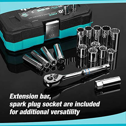 DURATECH 3/8" Drive Socket Set, 40-Piece Metric & SAE Tool Set