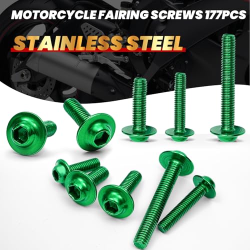 Green Motorcycle Fairing Bolt Kit 177Pcs, M5 M6 Stainless Steel - color: Green