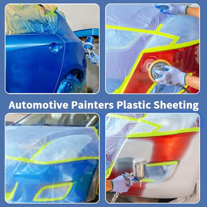 Painters Plastic with Tape 22" x 66',Pre-Taped Masking Film Reinforced Tape and Drape,Tear-Resistant Plastic Painting Film for Car Painting & Home Renovation (4 Rolls) - size: 22" x 66'