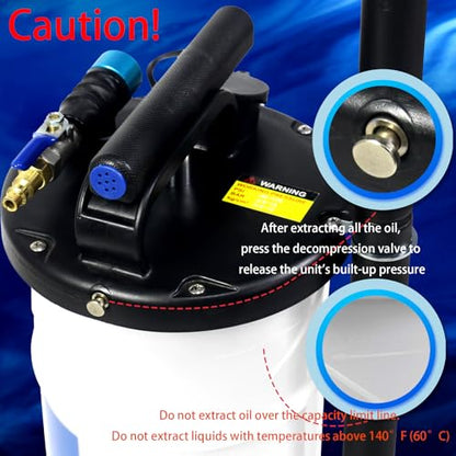 6.5 L Oil Extractor-Pneumatic/Manual Vacumm Fluid Extractor Fluid Change Pump with Four Extended Oil Suction Hoses,One Brake Bleeding Hose,and One Auxiliary Extension Hose for Fluid Extractio