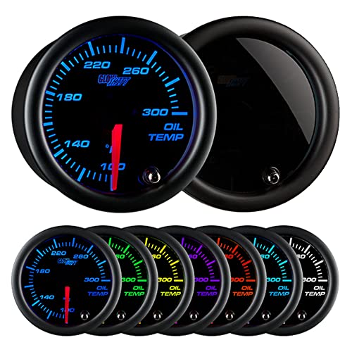 GlowShift Tinted 7 Color 300F Oil Temperature Gauge Kit, 2-1/16" 52mm