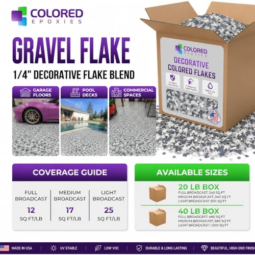 Colored Epoxies 20 LB Decorative Vinyl Flakes for Epoxy Garage Floors - color: Gravel Flake