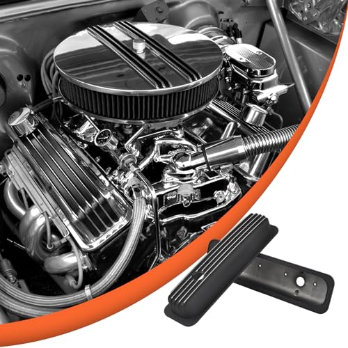 Black Valve Covers Short Style Finned - color: Black, size: SBC 87-97