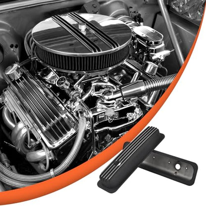 Black Valve Covers Short Style Finned - color: Black, size: SBC 87-97
