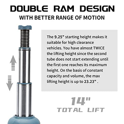 BAOSHISHAN 12 Ton Double Ram Bottle Jack 9.25" to 23.23" Lift Range - size: 12 Ton (High Lift)