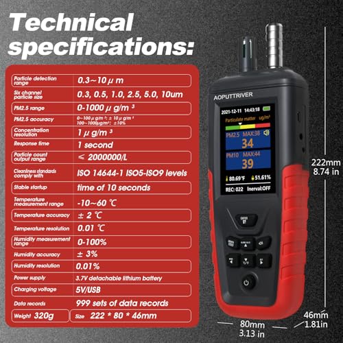 Air Quality Monitor 6-Channel Particle Counter (PM0.3/0.5/1.0/2.5/5/10 μm) - color: Brick Red