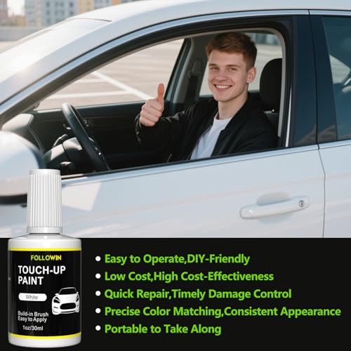 FOLLOWIN White Touch Up Paint for Cars, Car Paint Scratch Repair - color: white