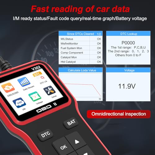 OBD2 Scanner Diagnostic Tool, Car Code Reader and Battery Tester - color: Red