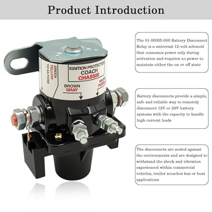 Upgrade 0100055000 Starter Solenoid Relay, Compatible with RV Automobile Battery Disconnect Relay Switch 12v Latching Solenoid Replace 01-00055-000 - size: 01-00055-000