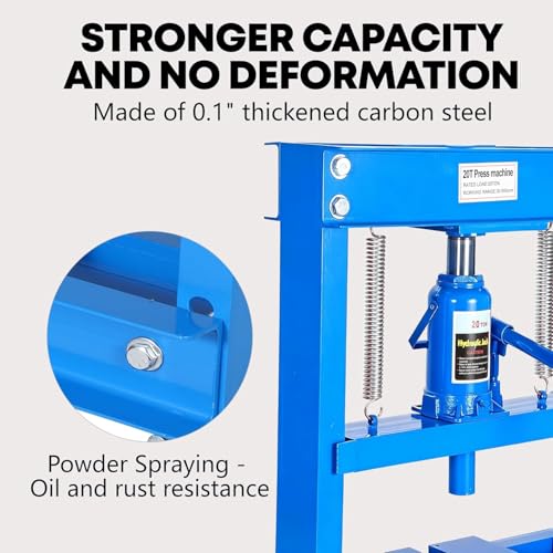 20-Ton Hydraulic h-Frame Shop Press with Adjustable Worktable & Press Plates | Heavy-Duty Press for Bending Straightening Bearing Installation | Ideal for Auto Repair Garages & Workshops,Blue. - color: Blue-20T