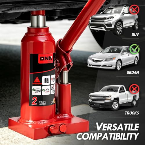 DNA Motoring 2 Tons Hydraulic Car Bottle Jack, Red, 4000 lbs Capacity - color: red, style: 2 ton