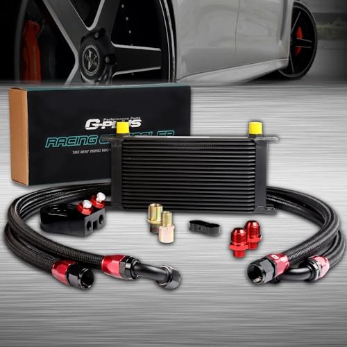 G-PLUS 19 Row AN10-10AN Aluminum Black Engine Transmisson Oil Cooler Kit & Oil Cooler Kit English-style B - color: Black-Elevation Style, size: 19 ROW