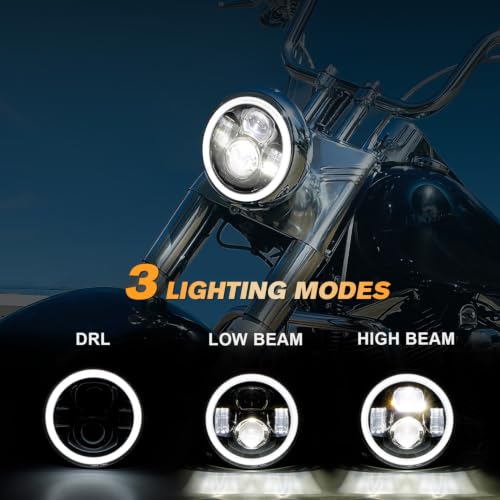 7 inch Motorcycle LED Headlight w/DRL fit for Harley Street Glide, Black - color: Black