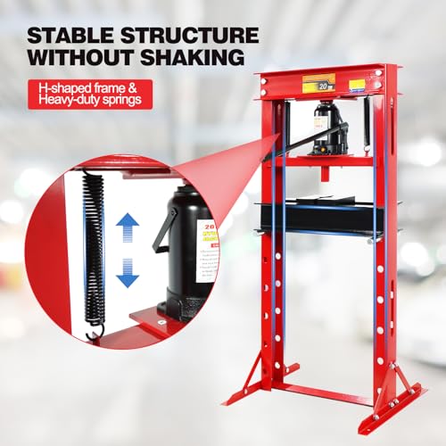 GarveeTech 20 T Hydraulic Press, 20 T H-Frame Garage Floor Hydraulic Shop Press, Adjustable Hydraulic Press with Plates, Red