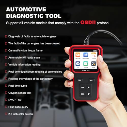 Car OBD2 Scanner Diagnostic Tool, Professional Auto OBD II Check Engine Fault Code Reader with Reset, Vehicles Live Data Scan Tester, Universal for SUV, Sedan, Truck