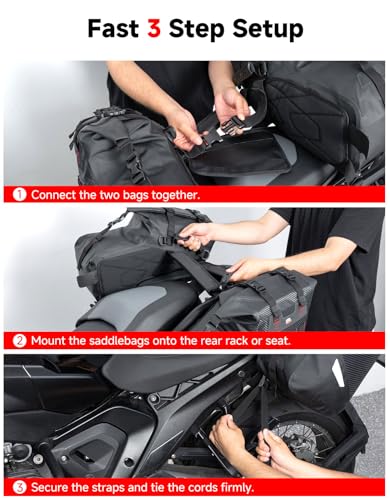 KEMIMOTO IPX6 Waterproof Motorcycle Saddlebags 30L(15Lx2) PVC Side Tail Bag - color: Black