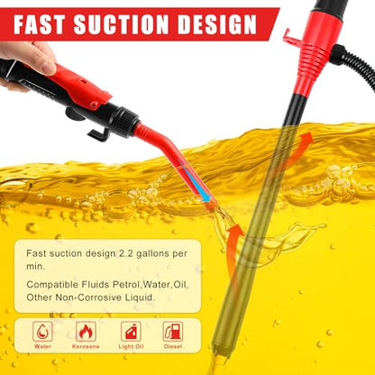 Knoweasy Battery-Powered Transfer Pump, Portable Electric Siphon for Gas, Diesel, Water, 2.2 GPM Flow, 16-Inch Tube Fits 3-5 Gal Cans, Multi-Purpose Fluid Extractor and Oil Mover