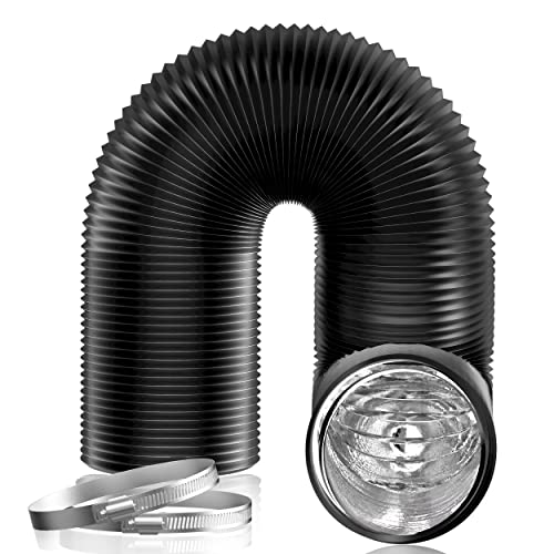 Hon&Guan 5 Inch Air Duct - 16 FT Long,Fits Compatible 5-Inch Vent Openings Only, Black Vent Hose with 2 Clamps for Ventilation Systems - size: 5 x 16 FT