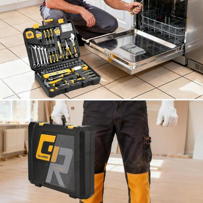 GRENPRO 219PCS Basic Home Auto Mechanic Hand Tool Kit with Storage Tool Box - style: Yellow Hand Tool Set 219PC