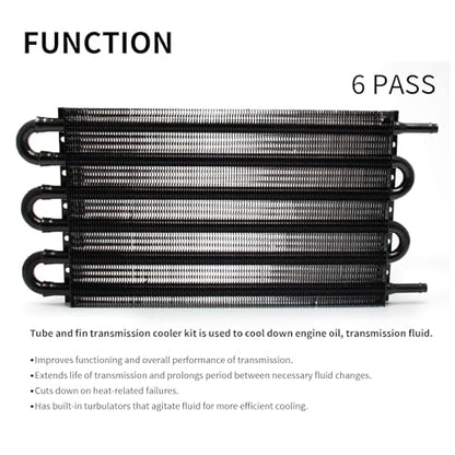 6 Pass Tube and Fin Transmission Cooler Universal 5/16" Oil Cooler Kit Aluminium Black - size: 6 Pass