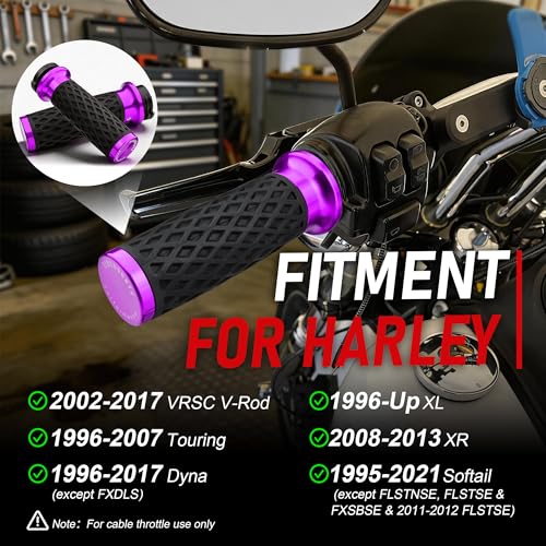 Purple 1" Silicone Cable Throttle Grips with End Cap for Harley - color: Purple