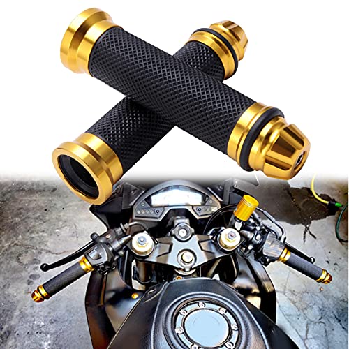 Universal 7/8" 22mm Motorcycle Handlebar Grips - Gel Rubber Compatible with Chopper, Cruiser, Street, Dirt Bike - color: Gold