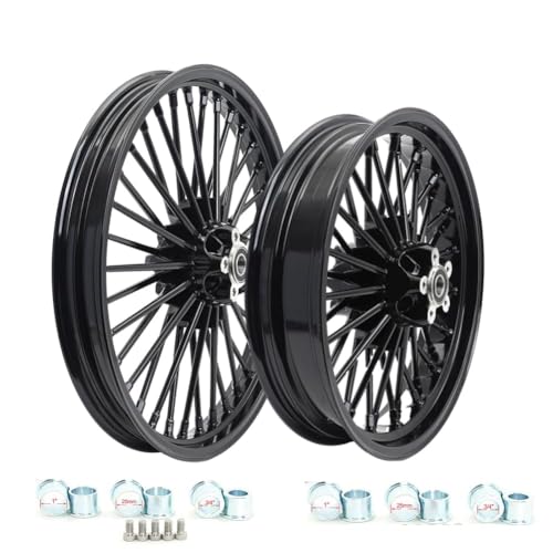 TOFR 21x2.15 18x3.5 Fat Spoke Black Wheels For Harley Dyna FXD FXDB 00-05 - color: Gloss Black, size: Front:21x2.15 Rear:18x3.5