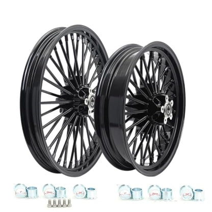 TOFR 21x2.15 18x3.5 Fat Spoke Black Wheels For Harley Dyna FXD FXDB 00-05 - color: Gloss Black, size: Front:21x2.15 Rear:18x3.5