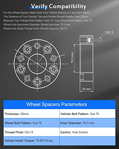 ECCPP 2PCS 20mm 5x4.75 Wheel Spacers 5 lug for chevy for Camaro 1984-2002 - size: 2pcs