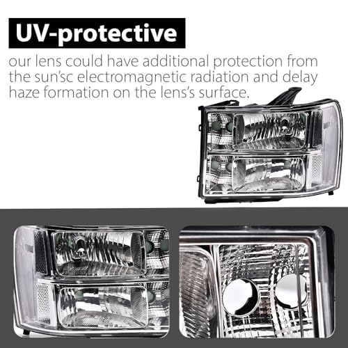 G-PLUS Headlights Assembly, Fit 2007-2013 GMC Sierra 1500/2007 2008 2009 2010 2011 2012 2013 2014 GMC Sierra 2500 HD/3500HD Headlamps,Clear Lens Chrome Housing Clear Reflector,faros delanteros - size: [Clear] 2007-2013 Sierra