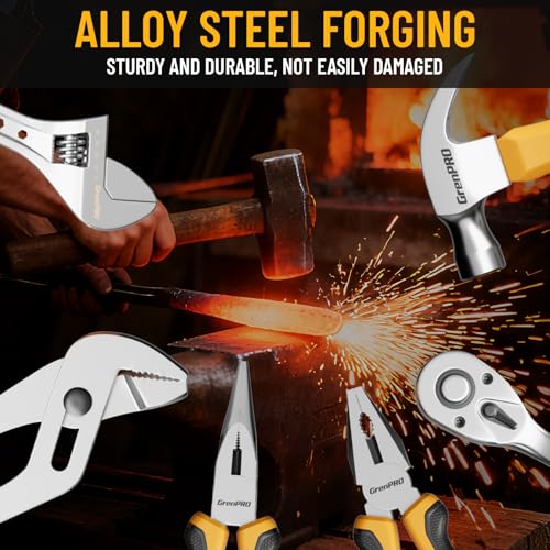 GRENPRO 218PCS Basic Auto Hand Tool Set Household Repair Tool Box Kit - style: Yellow Hand Tool Set 218PC