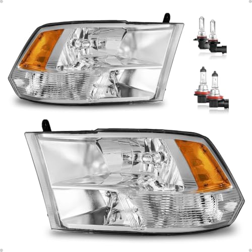 Headlights Driver & Passenger Side for 2009-2018 Dodge Ram 1500 - color: Chrome | With High & Low Beam Bulbs