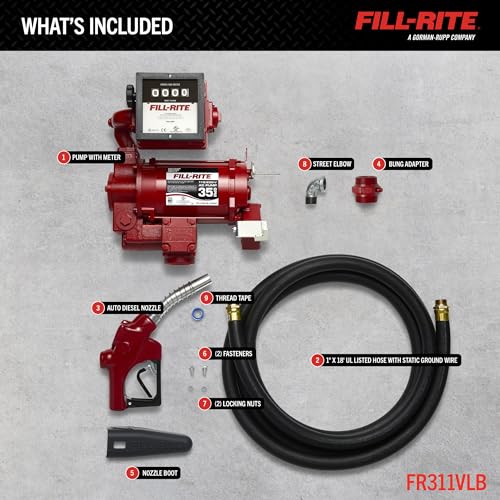 Fill-Rite FR311VLB 115V/230V 35 GPM Fuel Transfer Pump with Discharge Hose, Automatic Nozzle & Mechanical Liter Meter - Diesel, Kerosene, Ethanol & Methanol Blends & Biodiesel up to B20 - style: Mechanical Meter (Liters)