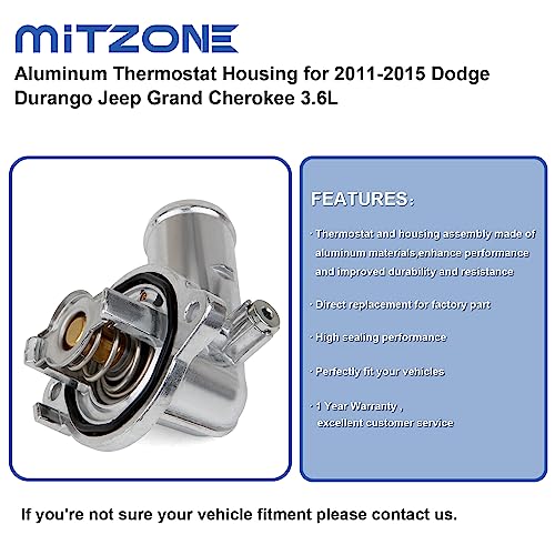 MITZONE Upgrade Aluminum Thermostat Housing Assembly Compatible with Dodge Durango Grand Cherokee 2011-2015 Wrangler JK 2012-2018 Replace 902-852 5184651AG 5184651AH - color: 5184651AG(Upgrade Aluminum)