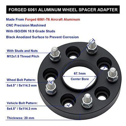 Black Forged 5x4.5 Hubcentric Wheel Spacers 20mm with 12x1.5 Studs 67.1mm Hub Bore Compatible with Jeep Hyundai-Mazda-Mitsubishi 5 Lug 5x114.3 for Compass Patriot Genesis Tucson - Pack of 2 - size: 20MM-Pack of 2