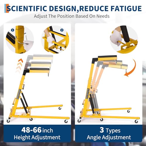 TrailBlaze Topside Automotive Engine Creeper – 400 lbs Capacity – Adjustable Height 48"-66" – Collapsible with 6 Swivel Casters, Thick Cushion & Tool Pouch – Overhead Mechanic Creeper - color: Yellow
