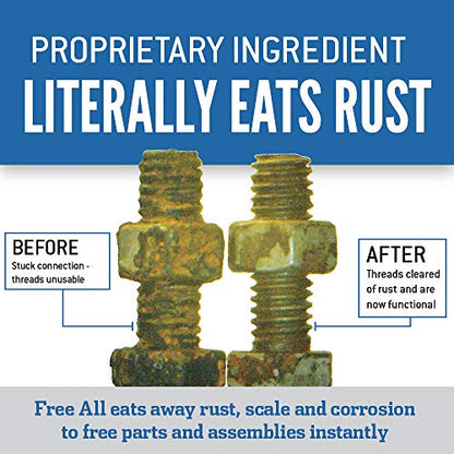 Free All Rust Eater Deep Penetrating Oil, 11 oz Aerosol – Loosens Rusted Bolts, Nuts, Pipe Connections & Locks – Industrial-Grade Rust Remover, Silicone-Free Lubricant, Safe on Paint, Plastic Surfaces - style: 11 Ounces