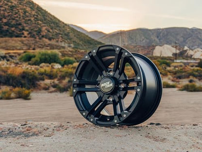 RockTrix RT101 12x7 ATV UTV Wheel 4x110 5+2 Offset, Matte Black, 4pc Set - size: 12x7 (5+2)